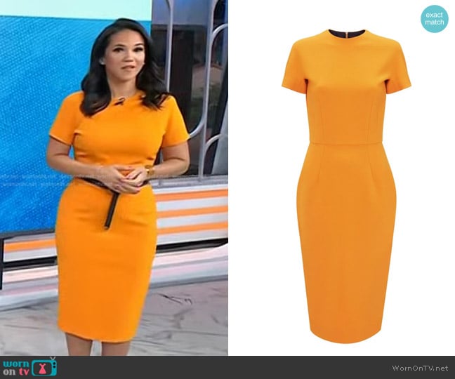 Victoria Beckham Darted Sheath Dress in Mandarin worn by Laura Jarrett on Today