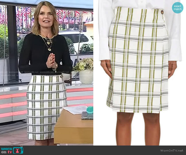 Victoria Beckham Jacquard Check Wrap Skirt worn by Savannah Guthrie on Today