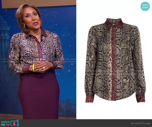 Victoria Beckham Slim Snake-Printed Silk Shirt worn by Robin Roberts on Good Morning America