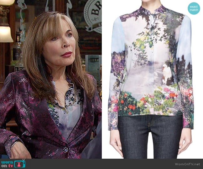 Alice + Olivia Vina Printed Blouse worn by Kate Roberts (Lauren Koslow) on Days of our Lives