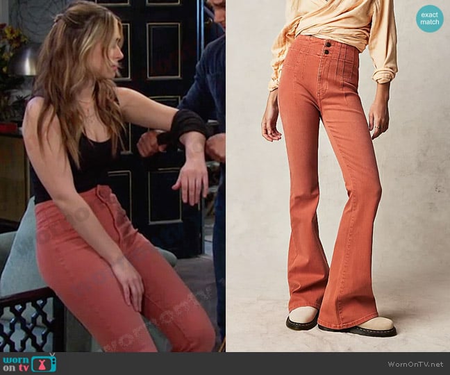 We The Free Jayde Flare Jeans in Apricot Brandy worn by Holly Jonas (Ashley Puzemis) on Days of our Lives