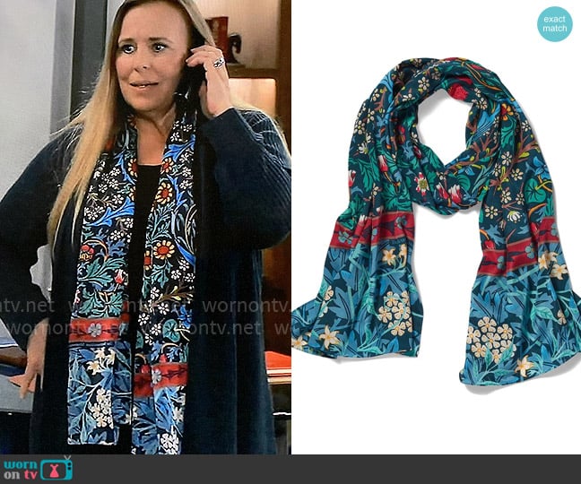 William Morris Mixed Patterns Oblong Silk Scarf worn by Laura Collins (Genie Francis) on General Hospital