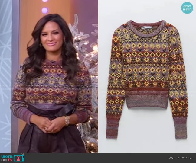 Zara Jacquard Knit Sweater worn by Rocsi Diaz on Good Morning America