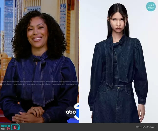 Zara Z1975 Tied Denim Blouse worn by Shirleen Allicot on Good Morning America