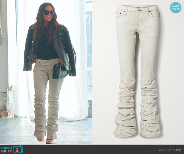 Acne Studios Ruched Low-Rise Flared Coated-Denim Jeans worn by Lisa Barlow on The Real Housewives of Salt Lake City