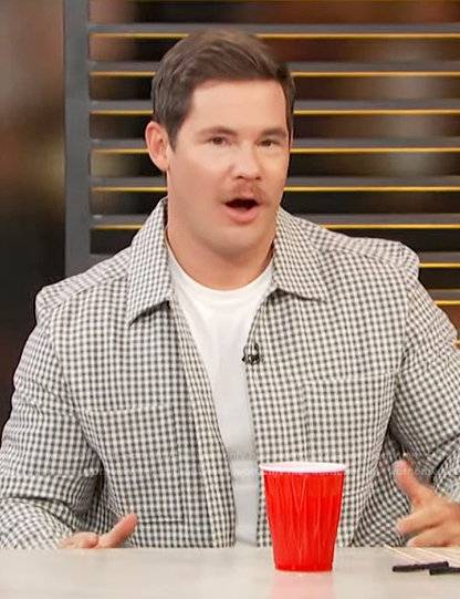 Adam Devine’s check print jacket on Access Hollywood