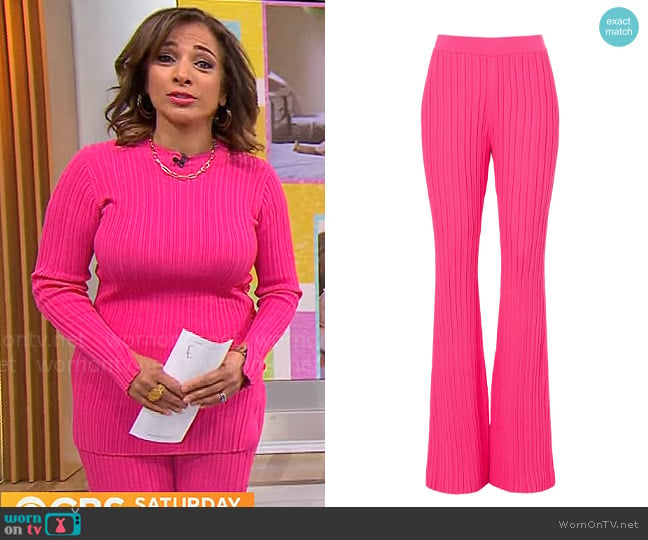 Adam Lippes Collective High Waisted Ribbed Pants worn by Michelle Miller on CBS Mornings