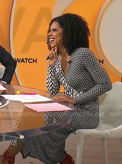 Adriana Diaz's mixed print maternity wrap dress on CBS Mornings