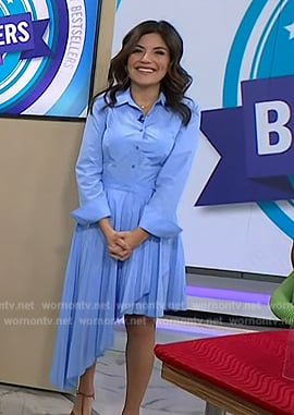 Adrianna Brach's blue asymmetric pleated dress on Today