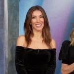 Adrianna Costa’s black velvet off shoulder top on Access Hollywood