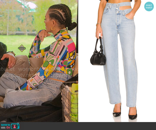 Agolde Broken Waistband Jeans in Sideline worn by Amanza Smith on Selling Sunset