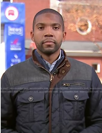 Shaquille Brewster's navy quilted jacket on NBC News Daily