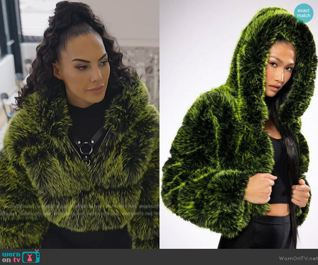 Akira Bianchi 3D Fur Crop Jacket worn by Amanza Smith on Selling Sunset