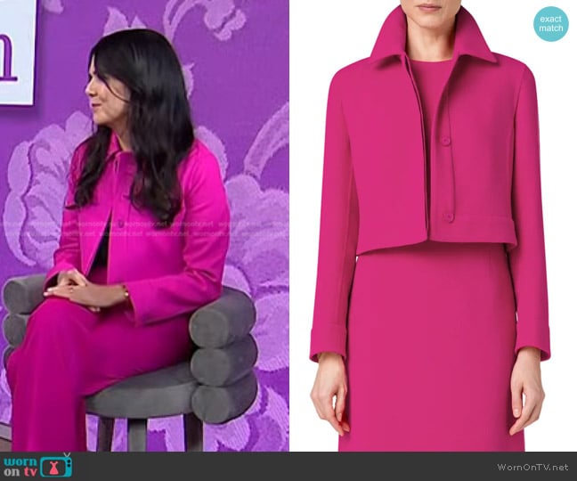 Akris Lewitt Double Face Wool Crepe Crop Jacket in Magenta worn by Lauren Graham on Today