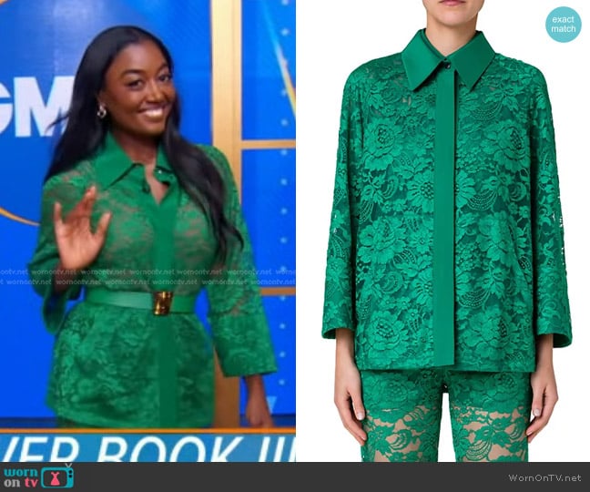 Akris Lace Jacket in Leaf worn by Patina Miller on Good Morning America