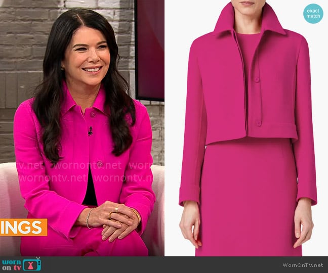 Akris Lewitt Double Face Wool Crepe Crop Jacket in Magenta worn by Lauren Graham on CBS Mornings