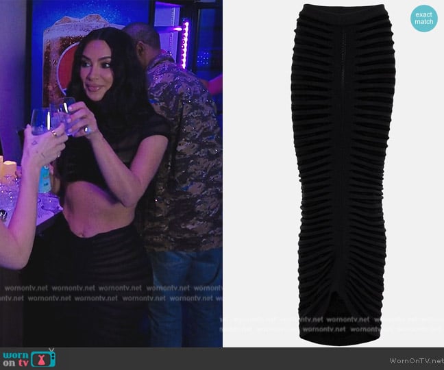 Alaia 3D Skeleton velvet maxi skirt worn by Kim Kardashian (Kim Kardashian) on The Kardashians