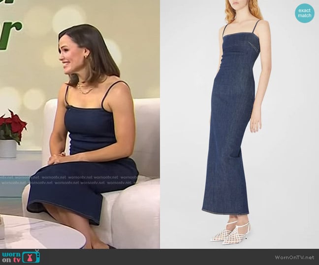 Alaia Fitted Denim Long Tank Dress in Bleu Denim worn by Jennifer Garner on Today