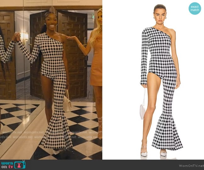 Alaia Check Jumpsuit worn by Chelsea Lazkani on Selling Sunset