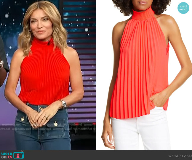 WornOnTV: Kit’s red pleated top and jeans on Access Hollywood | Kit ...