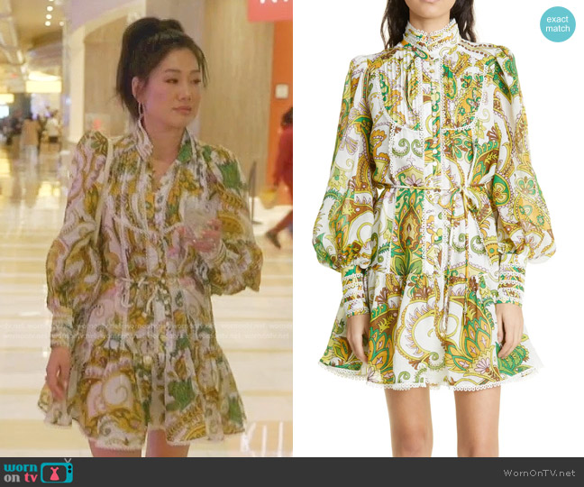 Alemais Octavia Paisley Long Sleeve Minidress worn by Crystal Kung Minkoff on The Real Housewives of Beverly Hills