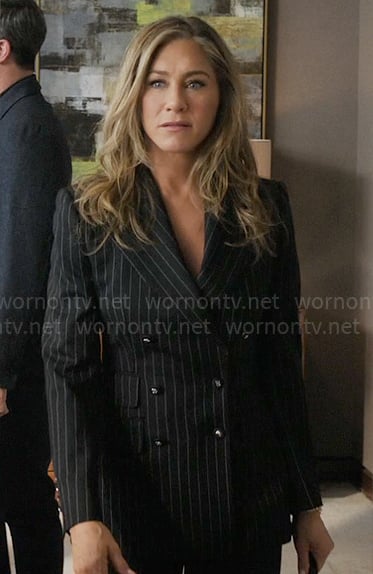 Aniston Embraces Menswear-Inspired Blazer Screen D&G | WornOnTV on with Fashion