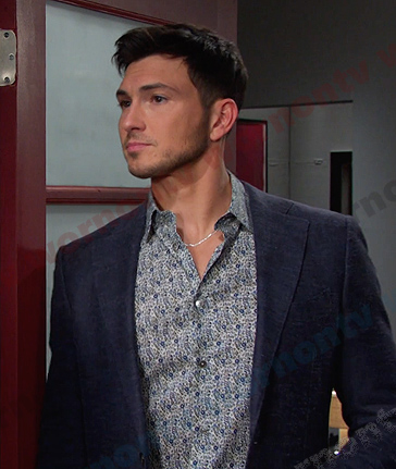 Alex's blue floral button down shirt on Days of our Lives