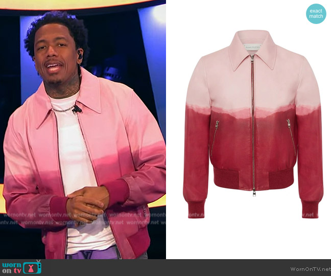 Alexander McQueen Dip-Dyed Lambskin Bomber Jacket worn by Nick Cannon on Beat Shazam