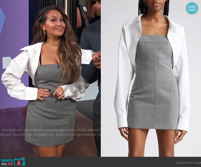 Alexander McQueen Herringbone Tailored Minidress & Bolero Shirt worn by Adrienne Houghton on E! News