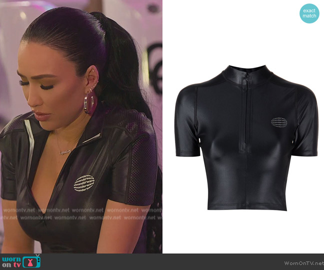 WornOnTV: Bre's leather logo top and leggings on Selling Sunset