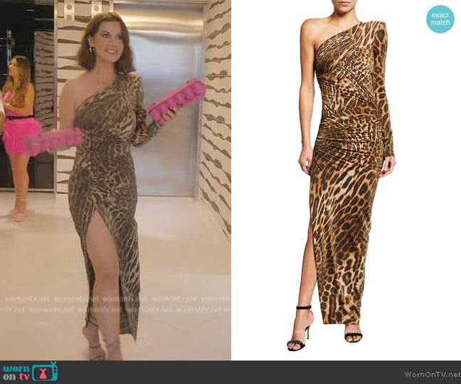 Alexandre Vauthier One-Shoulder Lurex Leopard-Print Jersey Gown worn by Julia Lemigova (Julia Lemigova) on The Real Housewives of Miami