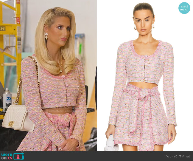 WornOnTV: Emma’s pink boucle cropped jacket and skirt on Selling Sunset