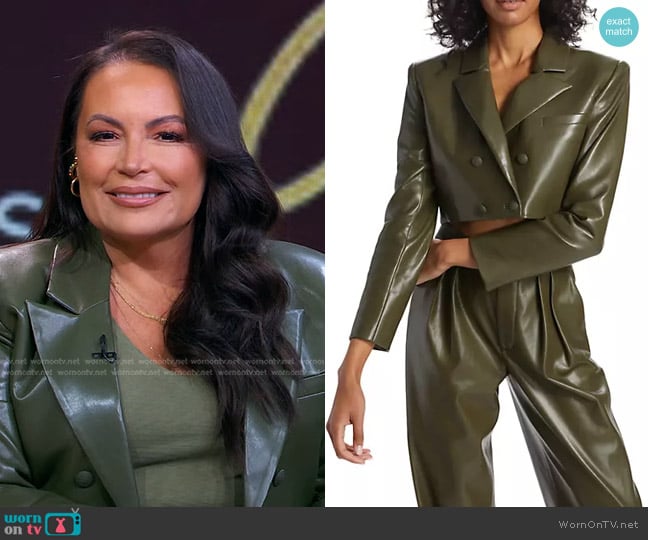 Alice + Olivia Anthony Cropped Faux Leather Blazer worn by Angie Martinez on Good Morning America