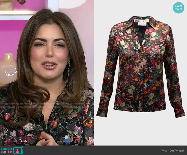 Alice + Olivia Eloise Floral Print Shirt in After Midnight worn by Bobbie Thomas on Today