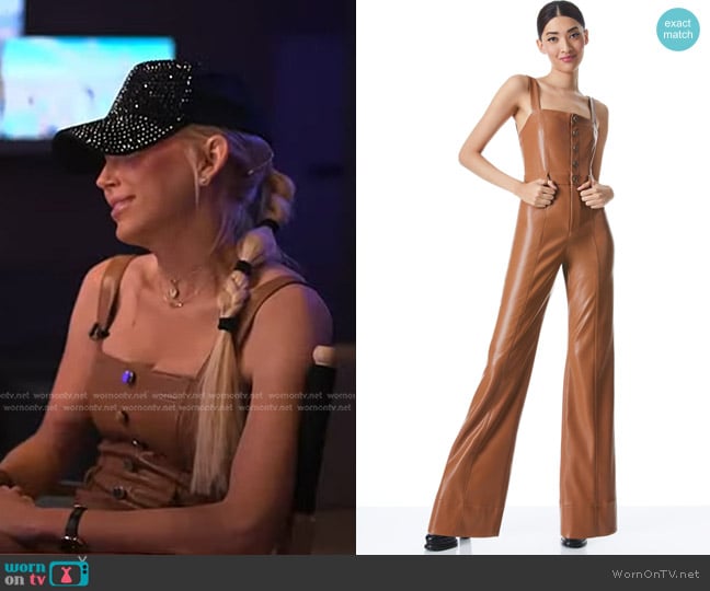 Alice + Olivia Linette vegan Leather Sleeveless Jumpsuit in Camel worn by Galey Alix on NBC News Daily