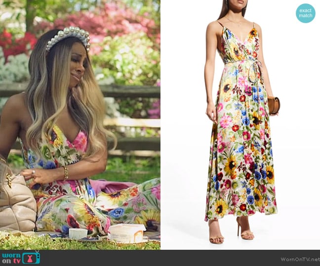 Alice + Olivia Samantha Mock-Wrap Dress worn by Candiace Dillard Bassett on The Real Housewives of Potomac