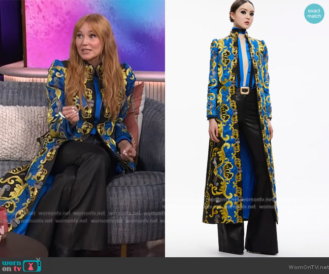 Alice + Olivia Thomas Embroidered Maxi Coat worn by Jewel on The Kelly Clarkson Show