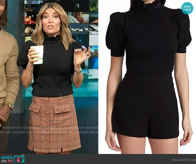 Alice + Olivia Chase Puff Sleeve Ruffle Neck Sweater worn by Kit Hoover on Access Hollywood