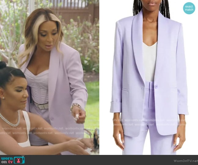 Alice + OIivia Yuriko Shawl Collar Boyfriend Blazer worn by Karen Huger on The Real Housewives of Potomac