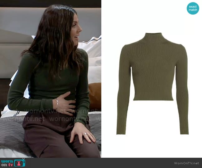 Alice + Olivia Senaida Mock Turtleneck Top in Olive worn by Kristina Corinthos-Davis (Kate Mansi) on General Hospital