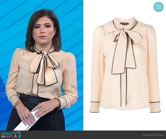 Alice + Olivia Pussy-Bow Silk Blouse worn by Chloe Melas on Today