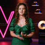 Alison Albrecht’s green ruched mini dress on The Voice