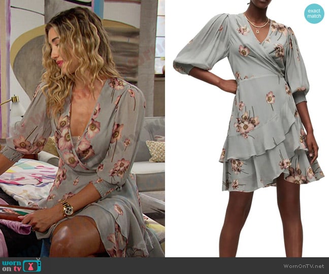 All Saints Ari Fillipa Floral Pleated Asymmetric Hem Dress worn by Sloan Peterson (Jessica Serfaty) on Days of our Lives