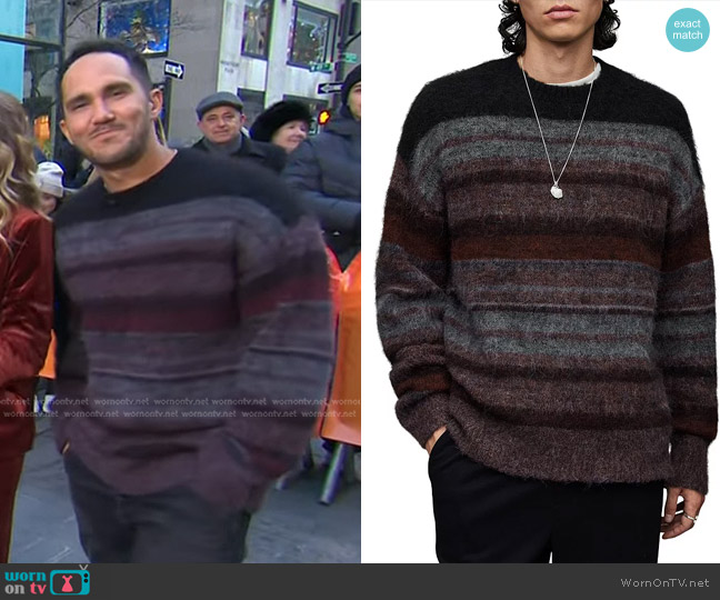 Allsaints Lemmy Striped Crewneck Sweater worn by Carlos PenaVega on Today