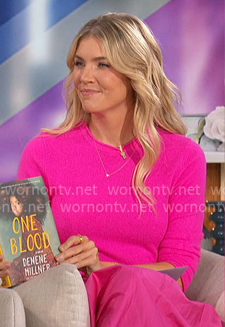 Amanda's pink sweater and pleated skirt on The Talk