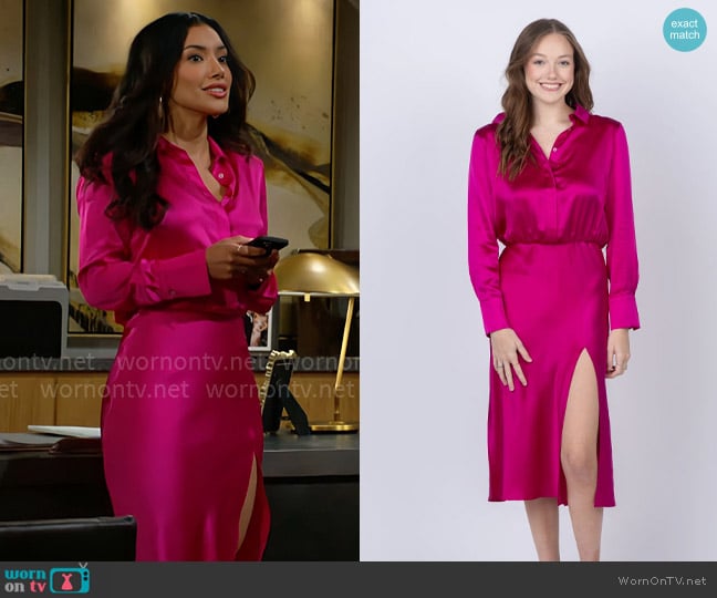 Amanda Uprichard Yael Dress in Magenta worn by Audra Charles (Zuleyka Silver) on The Young and the Restless