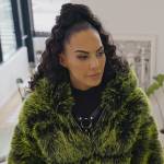 Amanza’s green fur jacket on Selling Sunset