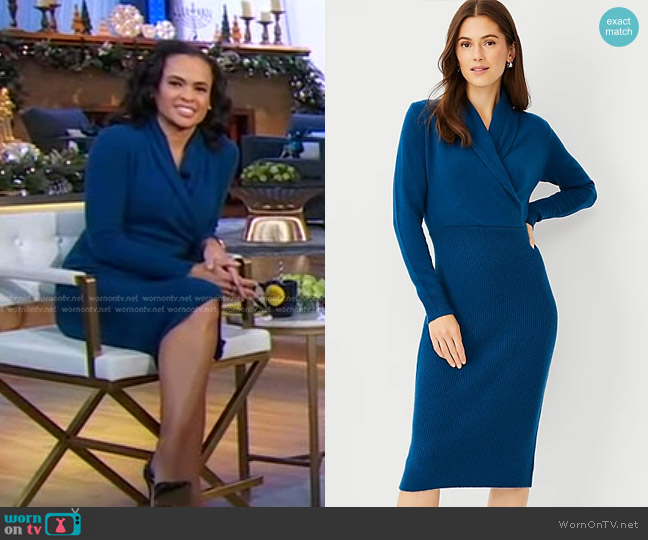 WornOnTV: Linsey’s blue surplice knit dress on Good Morning America ...