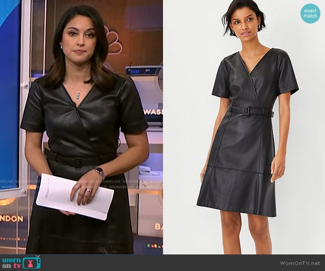 Ann Taylor Faux Leather Belted Flare Dress worn by Valerie Castro on NBC News Daily