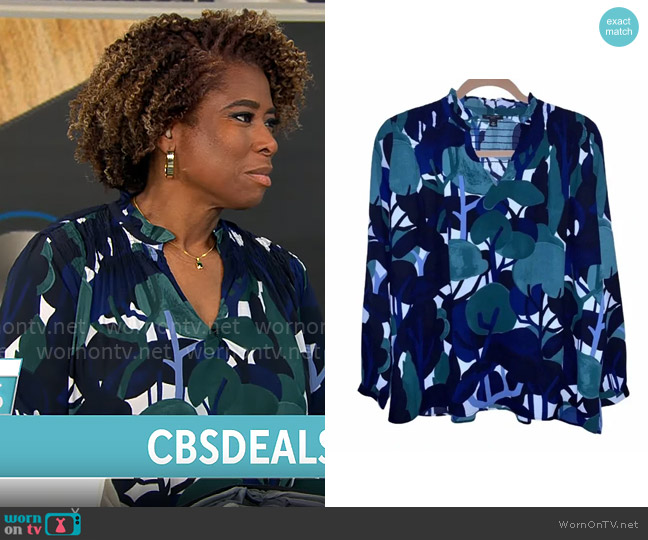 Ann Taylor Abstract Tree Blouse worn by Gayle Bass on CBS Mornings